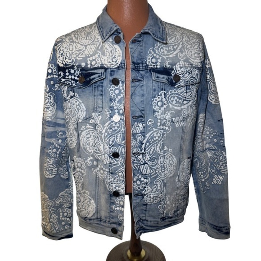 Reason Top Hat Brand Hand Crafted‎ Denim Painted Blue Jean Oversized Jacket Med